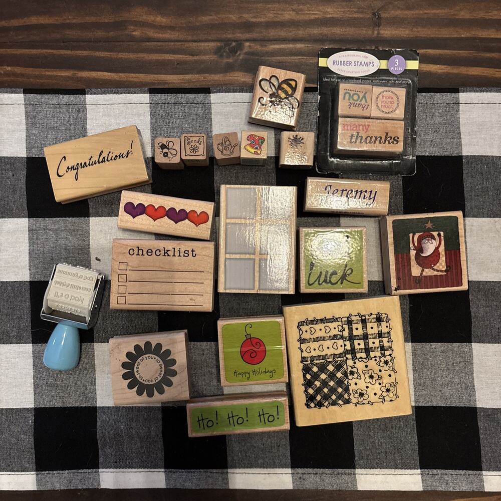 Wooden Rubber Stamp Lot of 21 Scrapbooking Crafting Journaling DIY Art